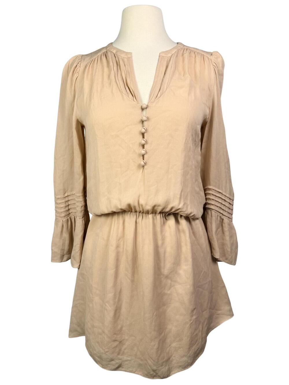 Parker 100% Silk Champagne Mini Dress | Boho Neutral Button Front